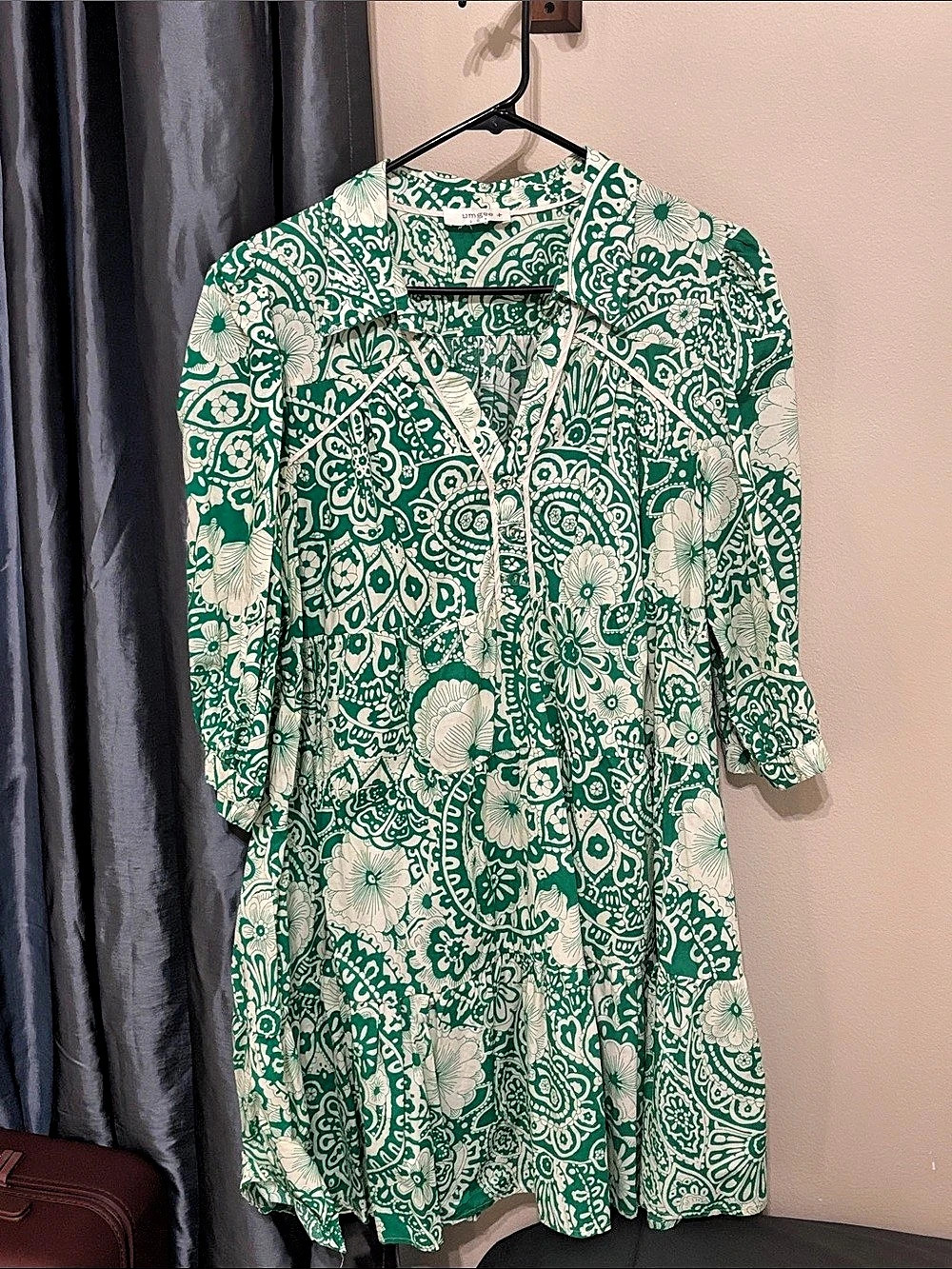 Paisley Mini Dress in Green & White